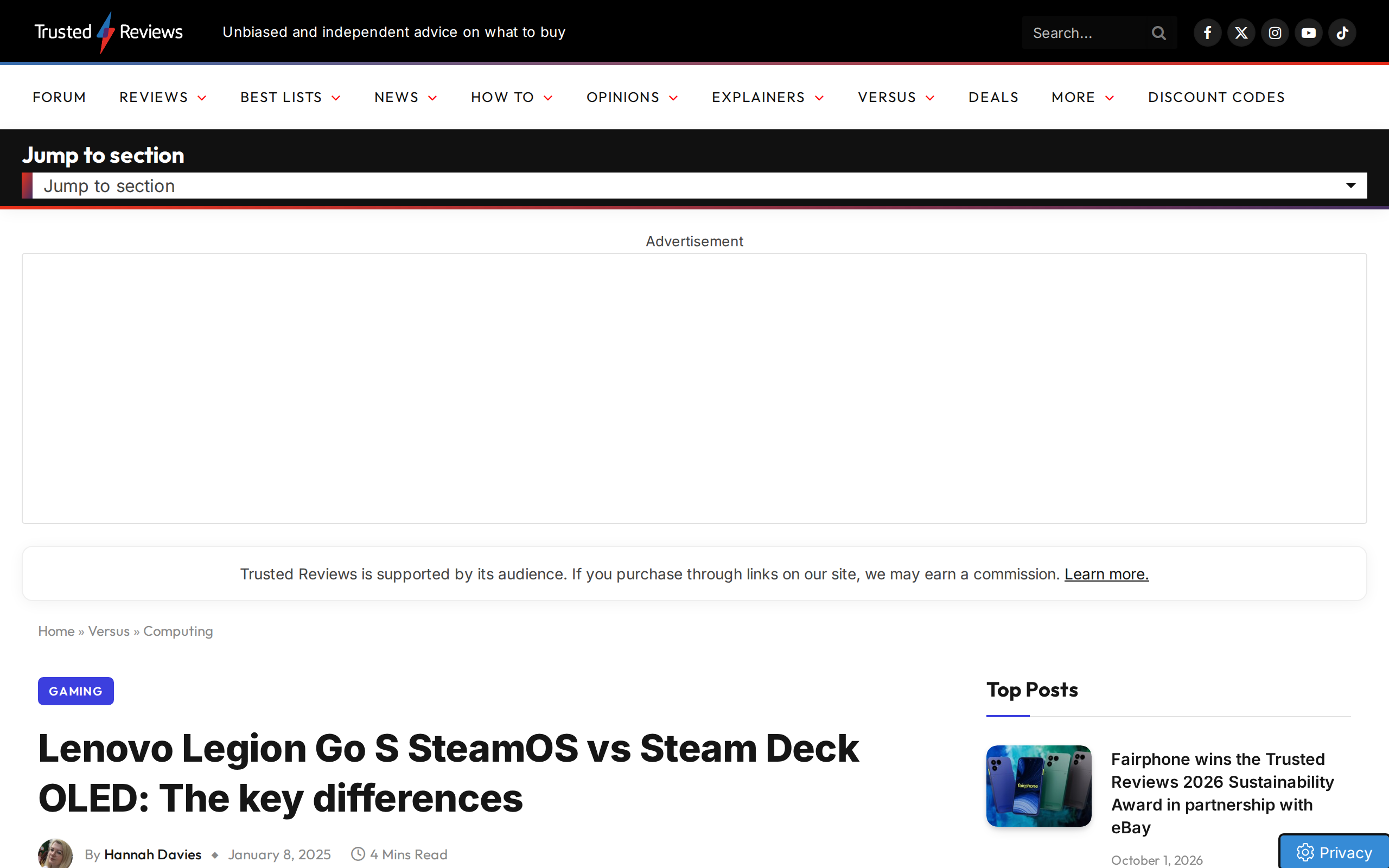 Trusted Reviews' versus page: Lenovo Legion Go S SteamOS vs Steam Deck OLED: The key differences