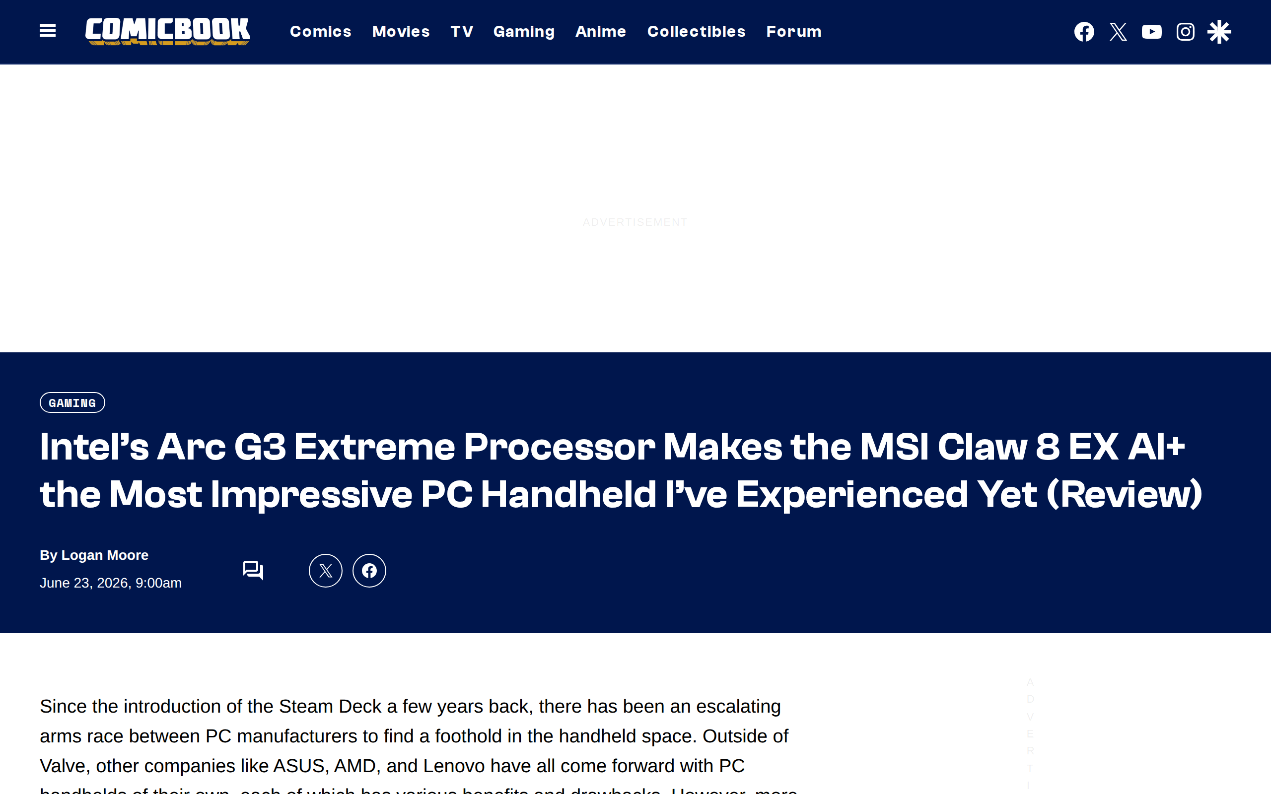 Comicbook.com's review of the Claw 8 EX AI+ calling it the most impressive PC handheld yet