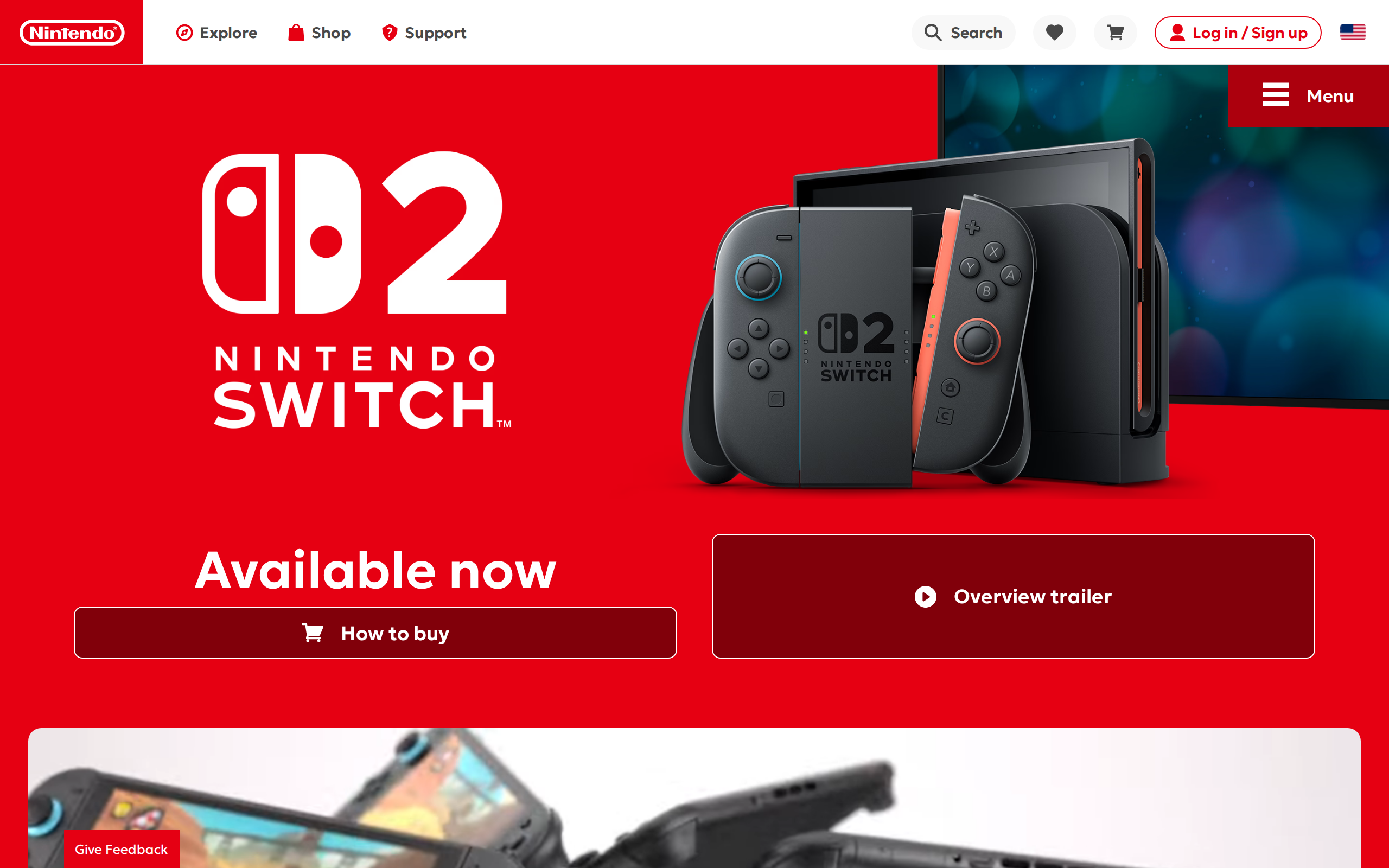 The Available now section on Nintendo's Switch 2 features page
