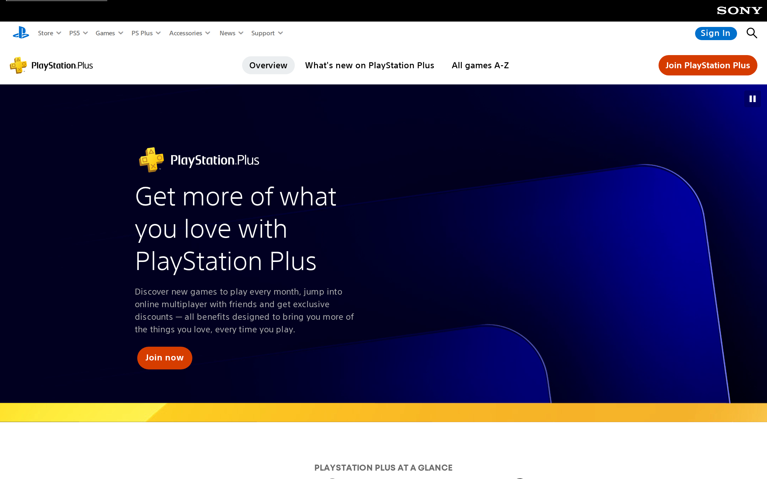 PlayStation Plus page headed Get more of what you love with PlayStation Plus, listing benefits that enhance every way you play
