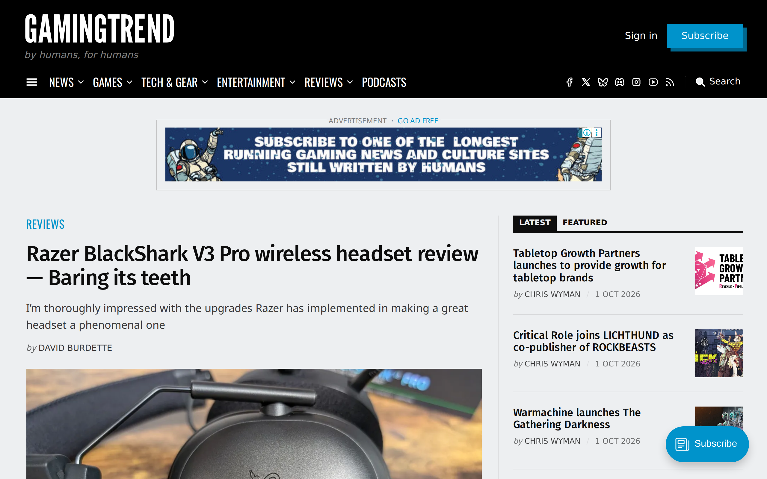 Gaming Trend's review of the BlackShark V3 Pro, headlined Baring its teeth