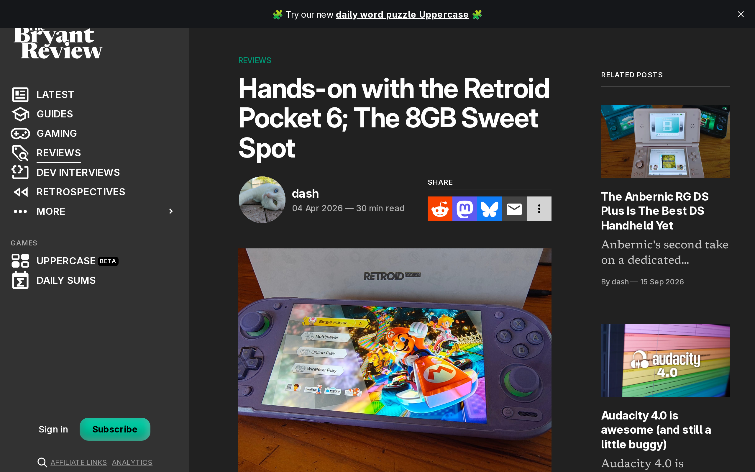 Gardiner Bryant's Retroid Pocket 6 hands-on page titled The 8GB Sweet Spot