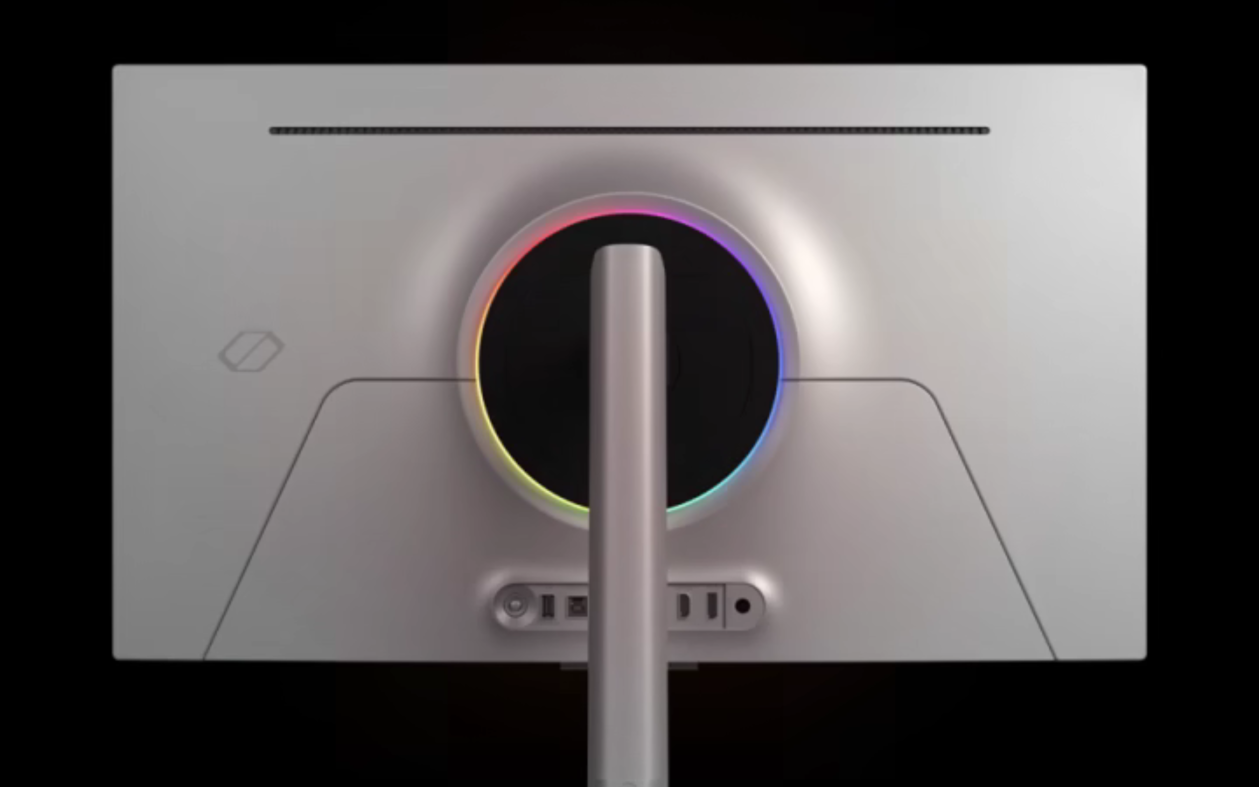 Rear of the Odyssey OLED G6 showing a lit RGB ring, the stand neck and the port panel