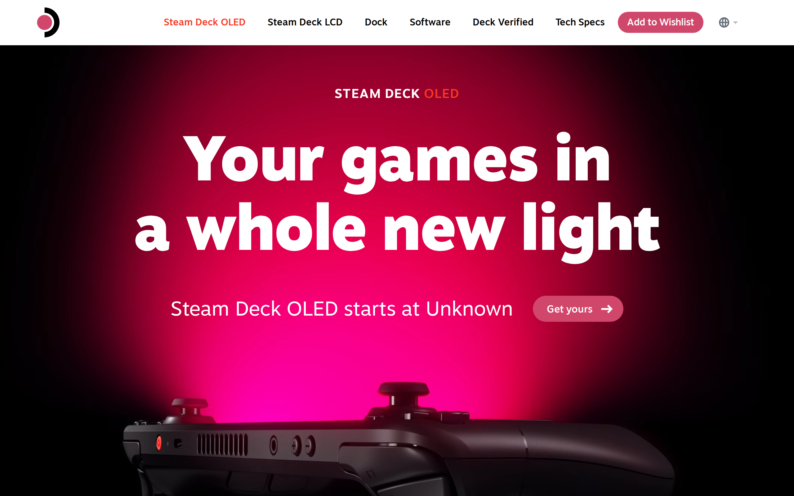 Steam Deck OLED page headed Your games in a whole new light
