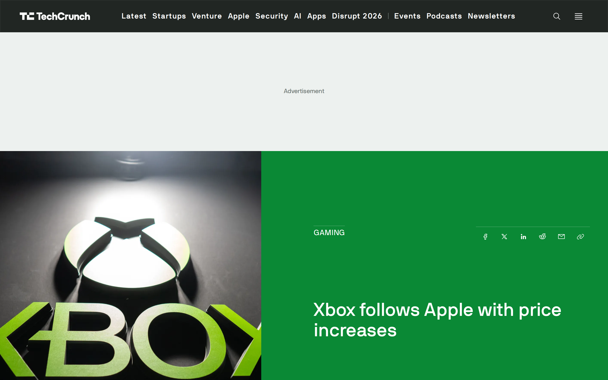 TechCrunch's article Xbox follows Apple with price increases, with an Xbox logo image